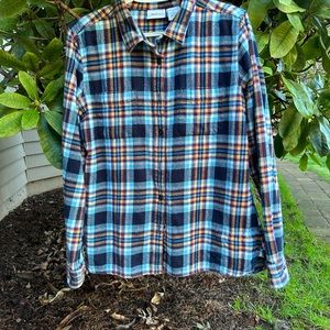 Vermont country store flannel shlrt blue plaid cotton Sz M